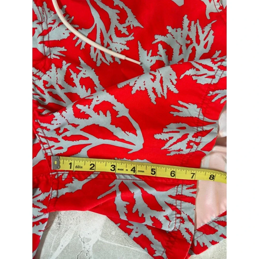 Nautica Mens Swim Trunks Red Coral Print Board Shorts‎ Mesh Lining Large